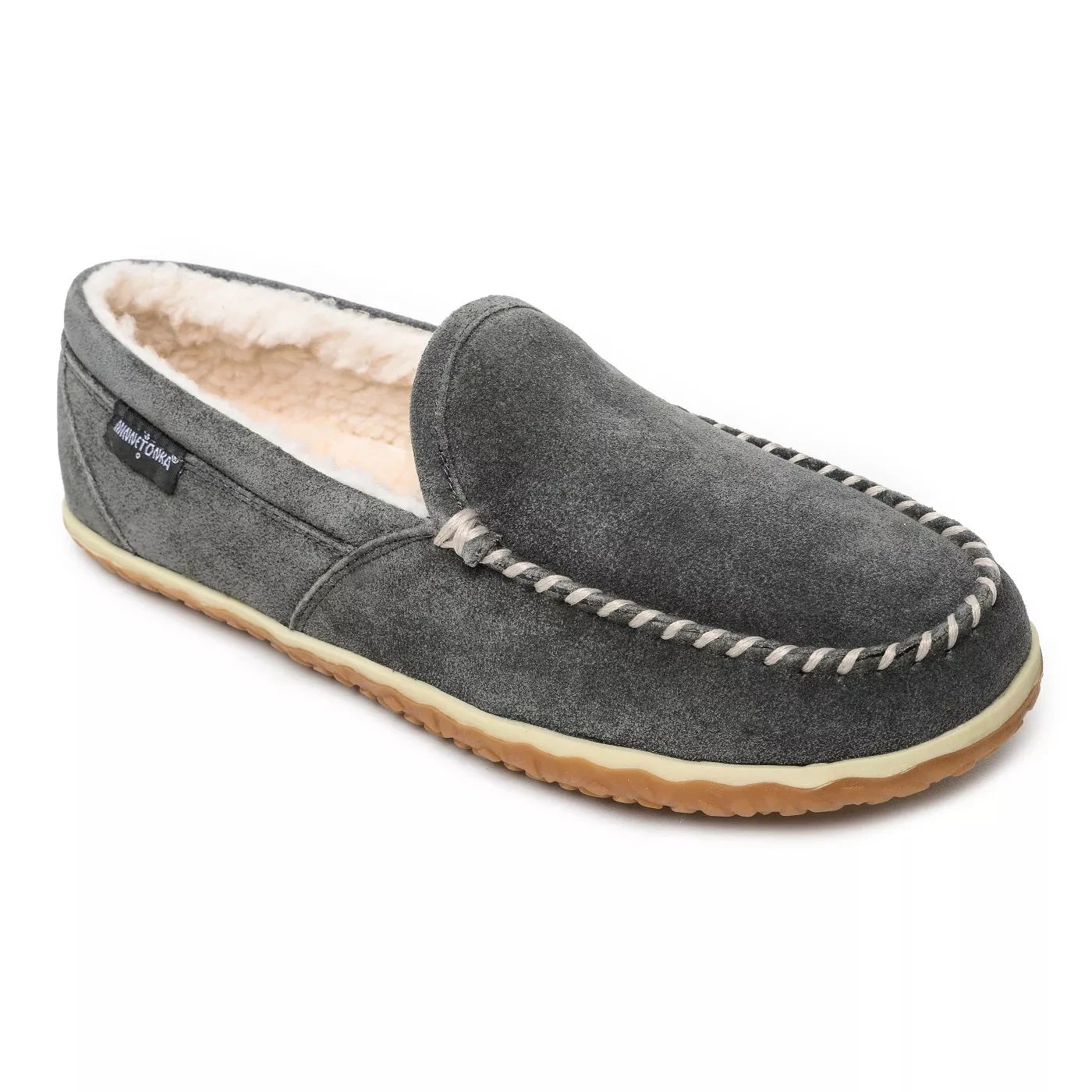 'Minnetonka' Men's Suede Tilden Moc Slipper - Grey (Wide) 3 'Minnetonka' Men's Suede Tilden Moc Slipper - Grey (Wide)