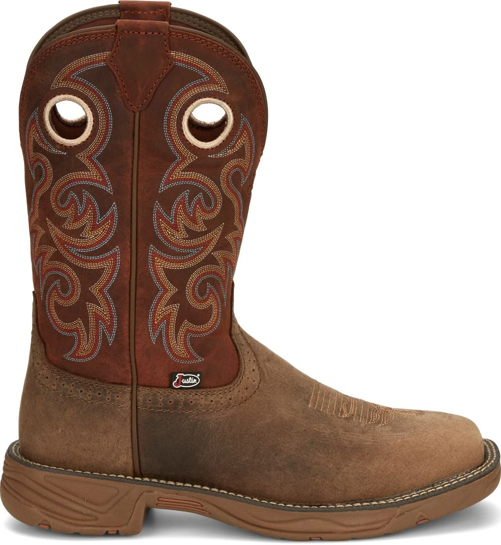 'Justin' Men's 11" Rush Western Square Toe - Peanut Tan / Bronze Orange 3 'Justin' Men's 11" Rush Western Square Toe - Peanut Tan / Bronze Orange